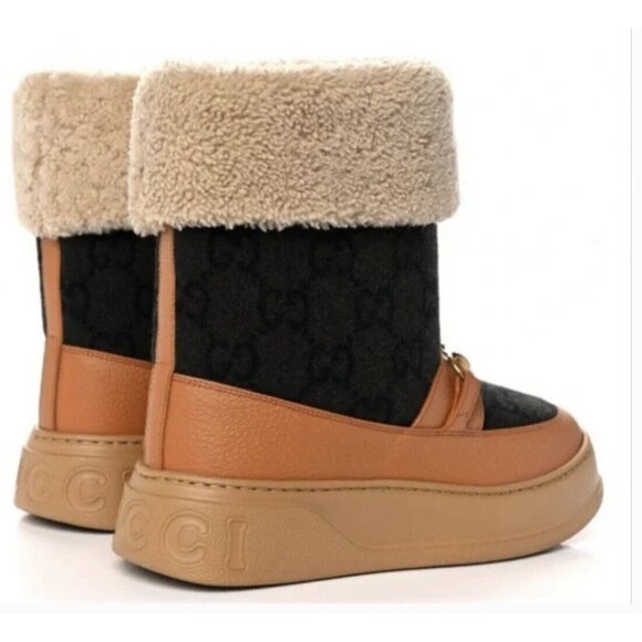 Gucci Interlocking GG Wool Monogram Shearling Boots Size 39+ NEW In BOX - Picture 3 of 6